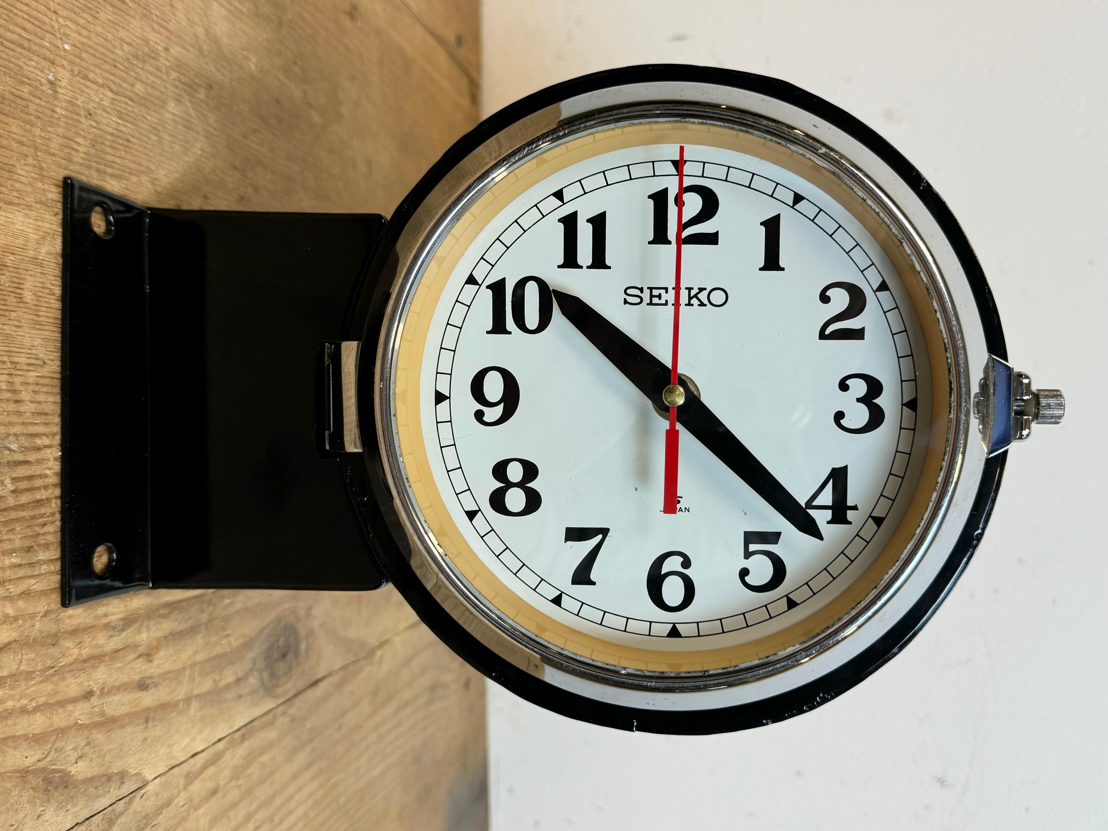 Vintage Black Seiko Maritime Double-Sided Wall Clock, 1980s 1