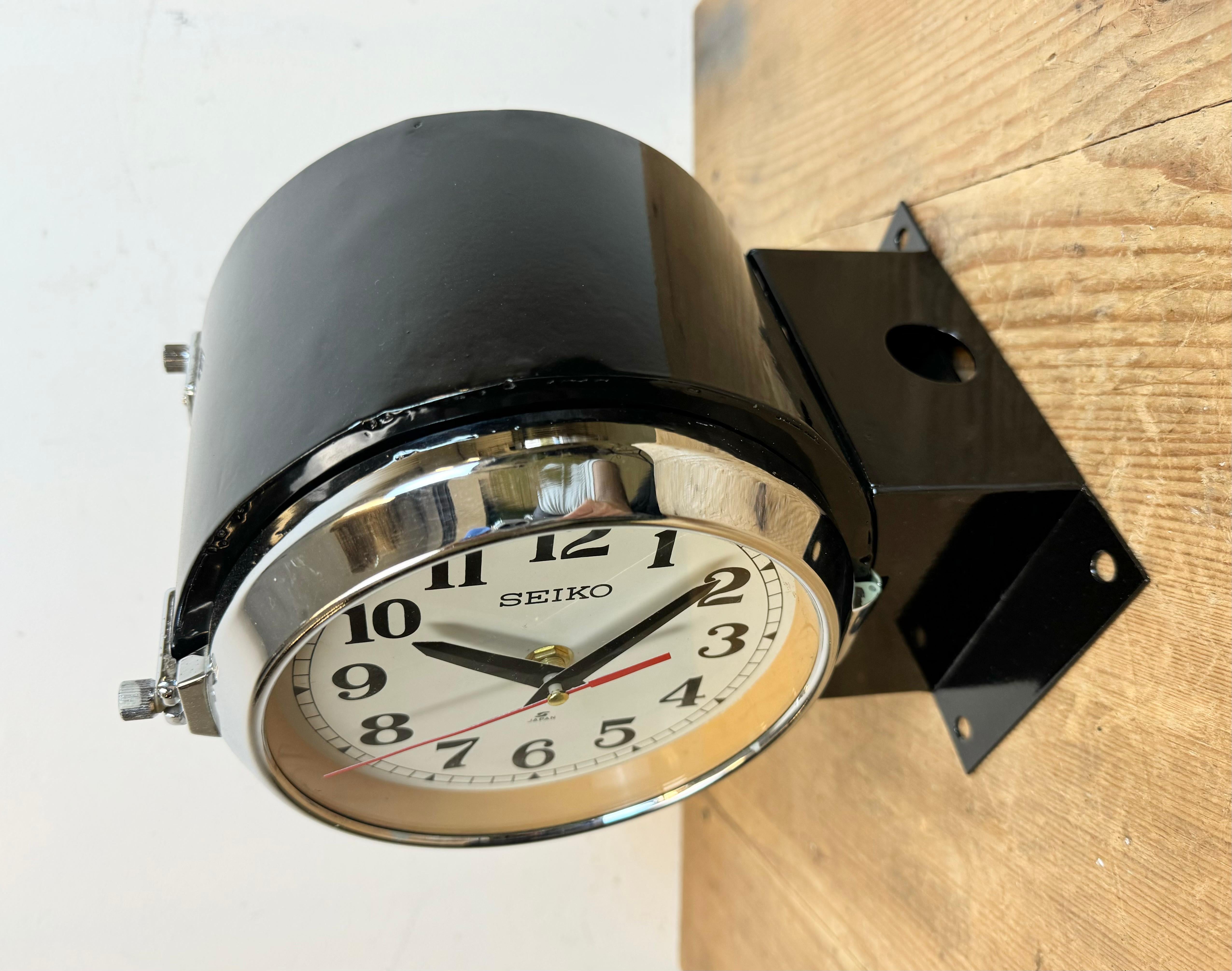 Industrial Vintage Black Seiko Maritime Double-Sided Wall Clock, 1980s For Sale