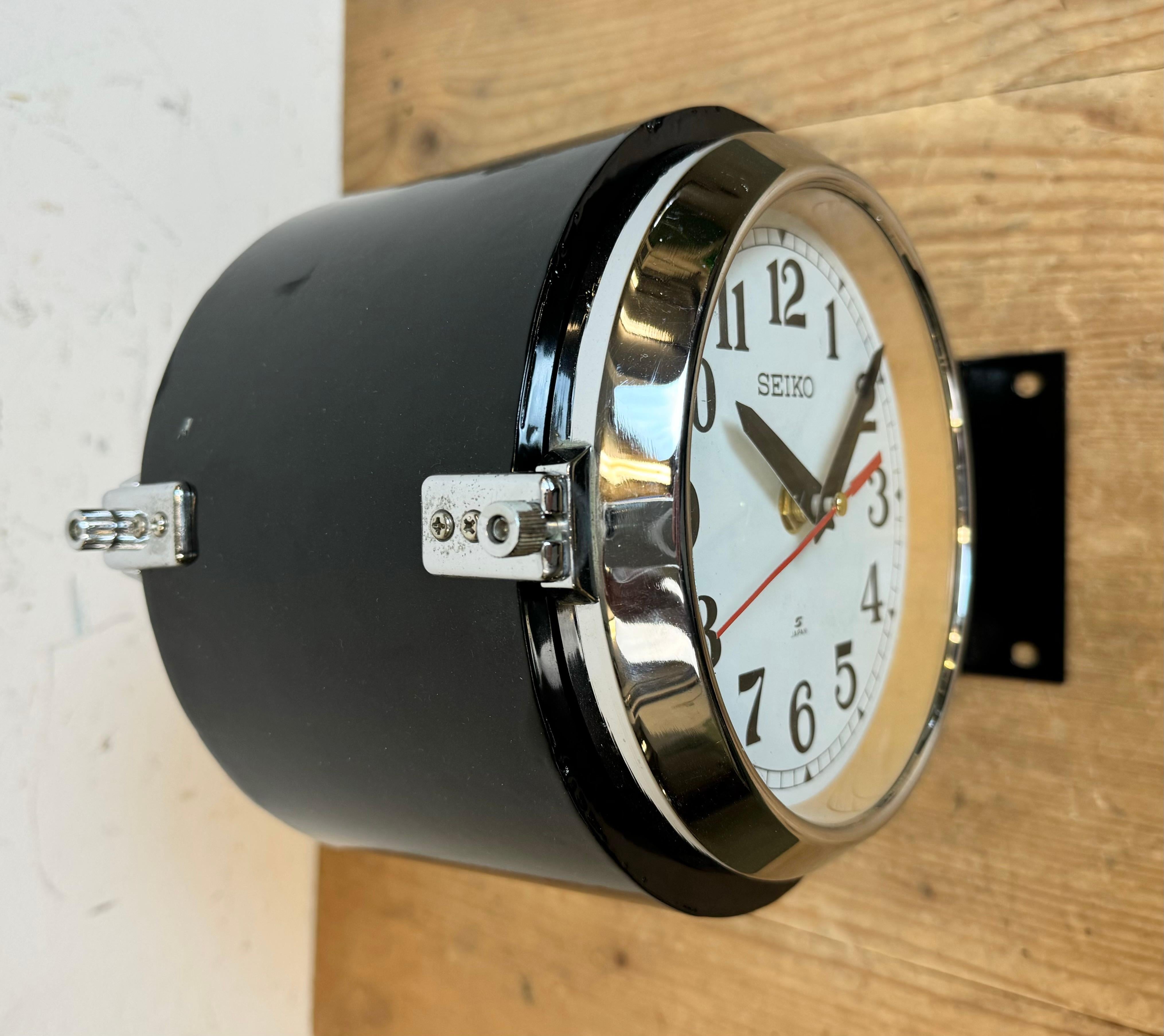 Japanese Vintage Black Seiko Maritime Double-Sided Wall Clock, 1980s For Sale
