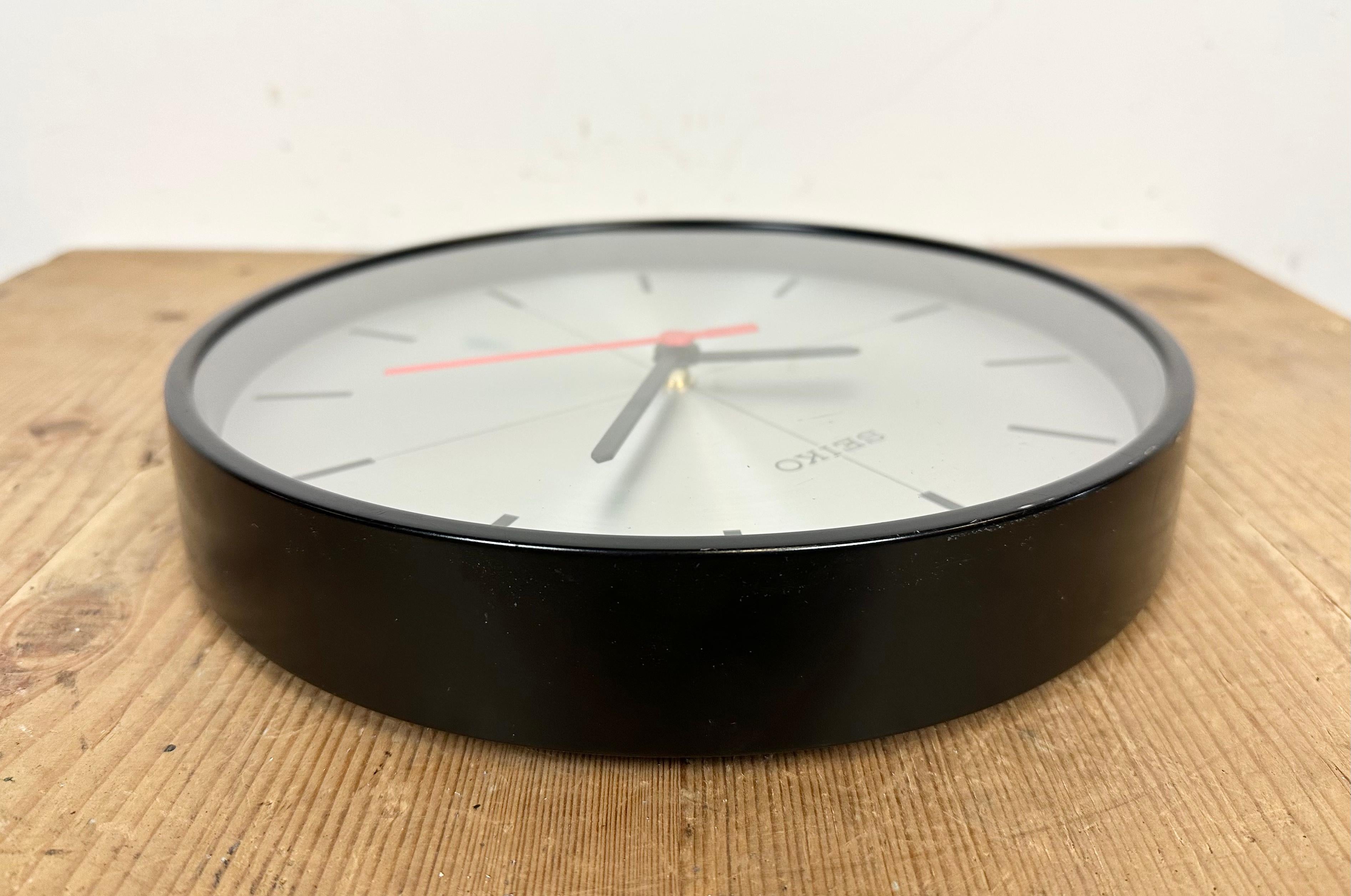 Glass Vintage Black Seiko Navy Wall Clock, 1990s For Sale