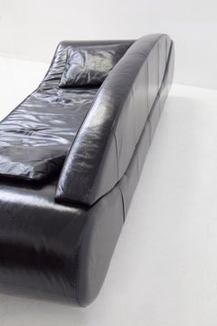 italian Vintage Black Semi-Leather Sofa Modern Style