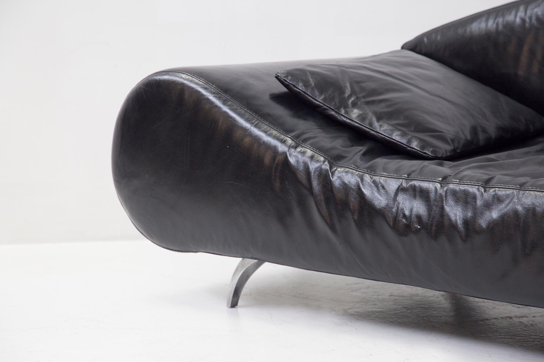 Mid-Century Modern Vintage Black Semi-Leather Sofa Modern Style
