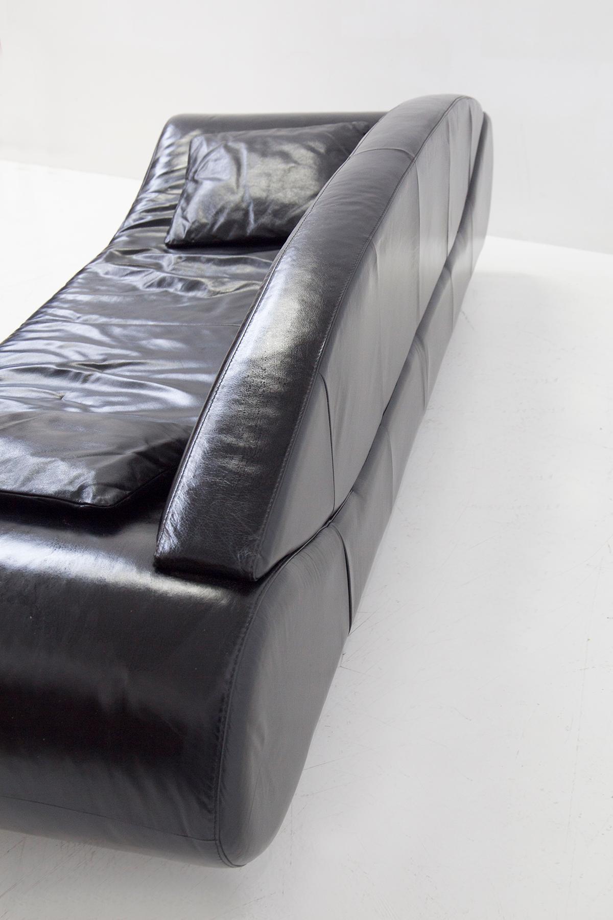 Vintage Black Semi-Leather Sofa Modern Style In Good Condition In Milano, IT