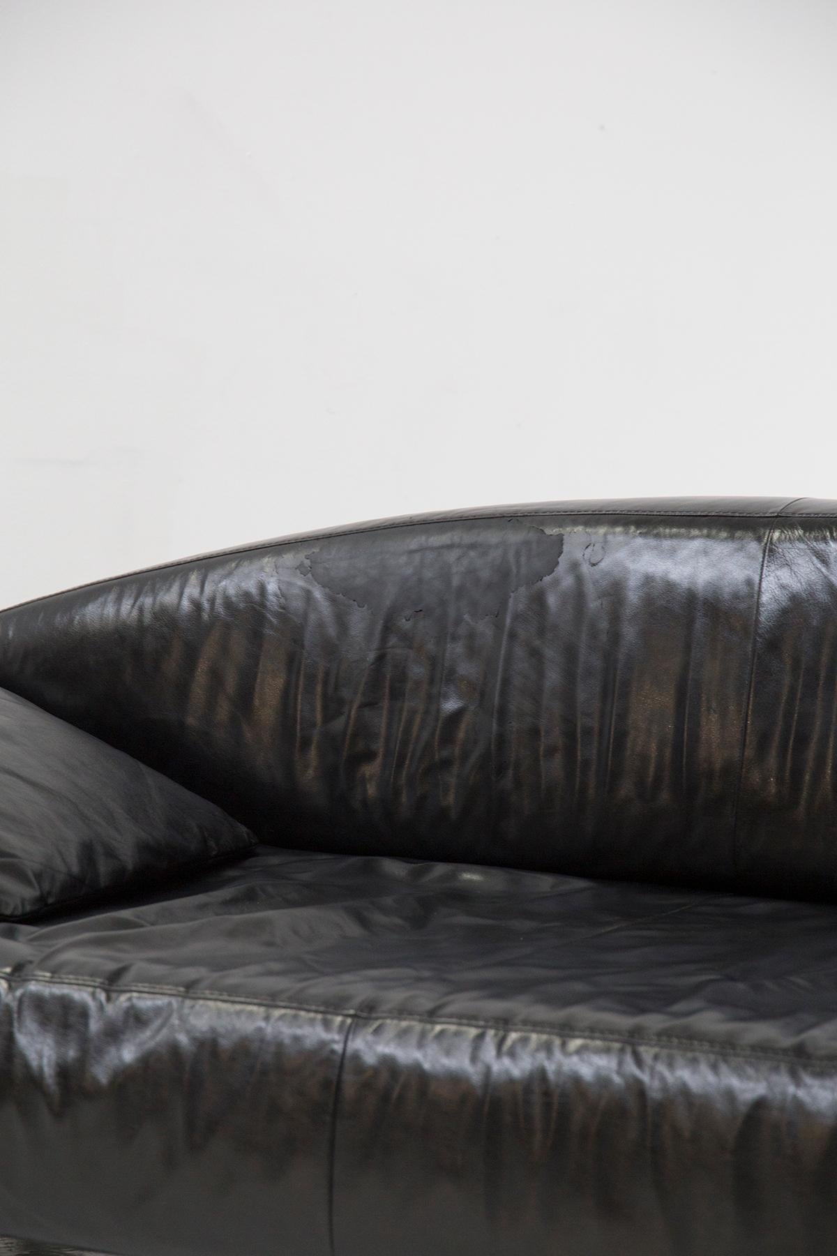 Late 20th Century Vintage Black Semi-Leather Sofa Modern Style
