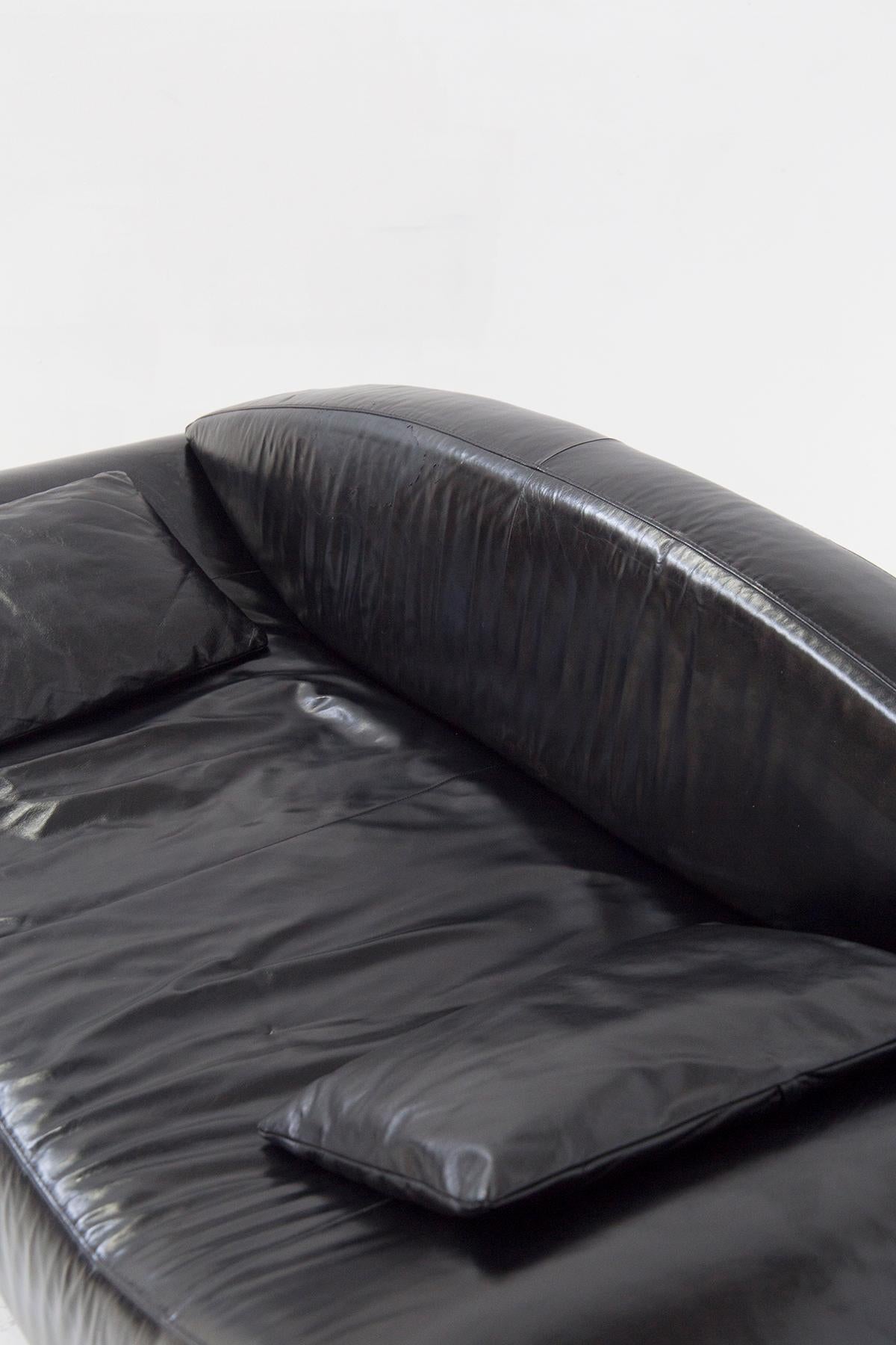 Faux Leather Vintage Black Semi-Leather Sofa Modern Style