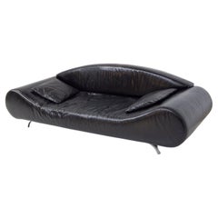 Vintage Black Semi-Leather Sofa Modern Style