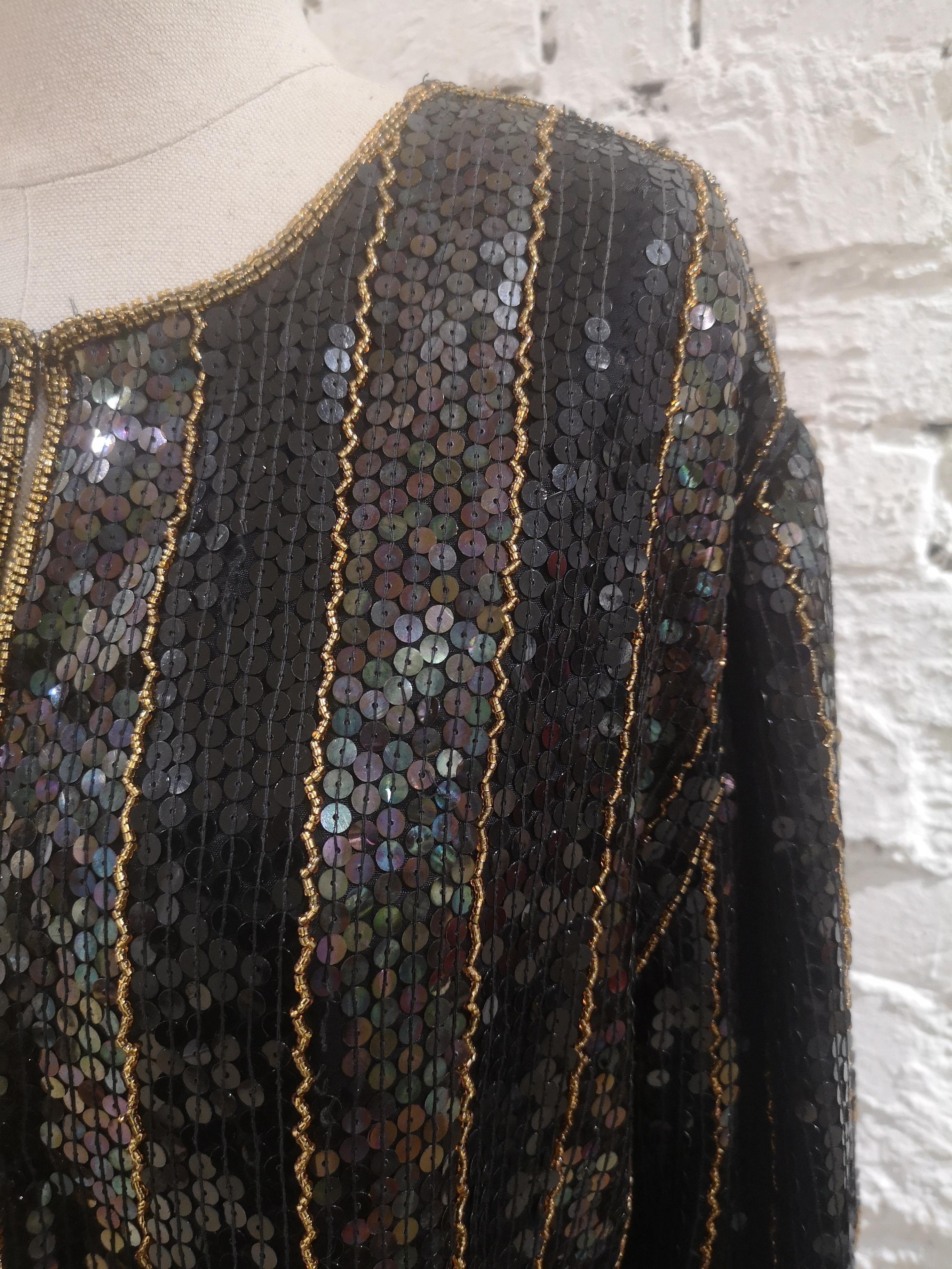 Vintage black sequins gold beads jacket In Excellent Condition In Capri, IT