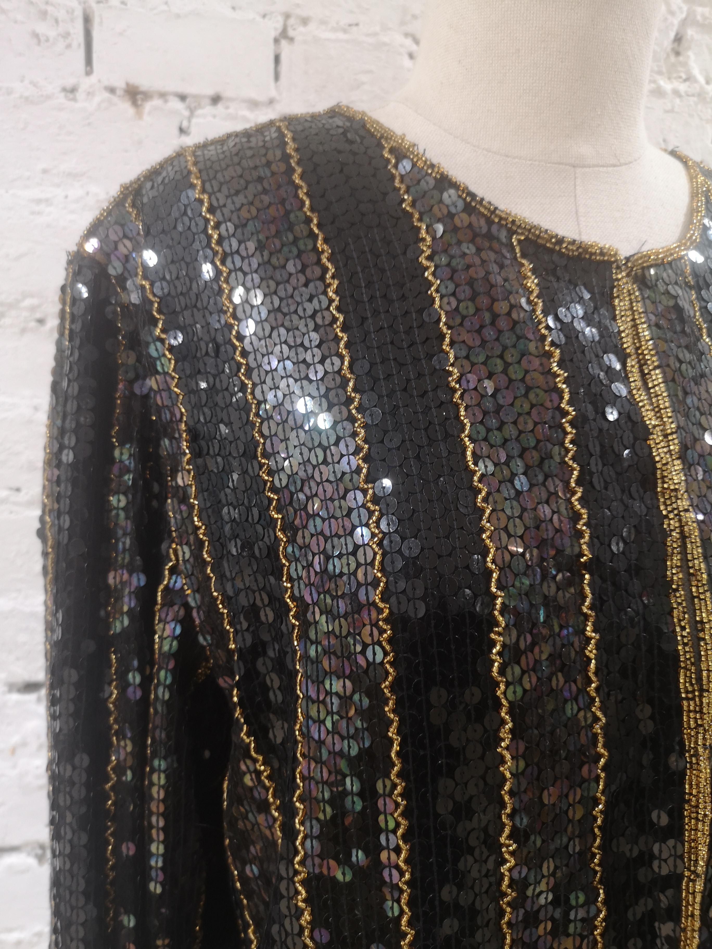 Women's Vintage black sequins gold beads jacket