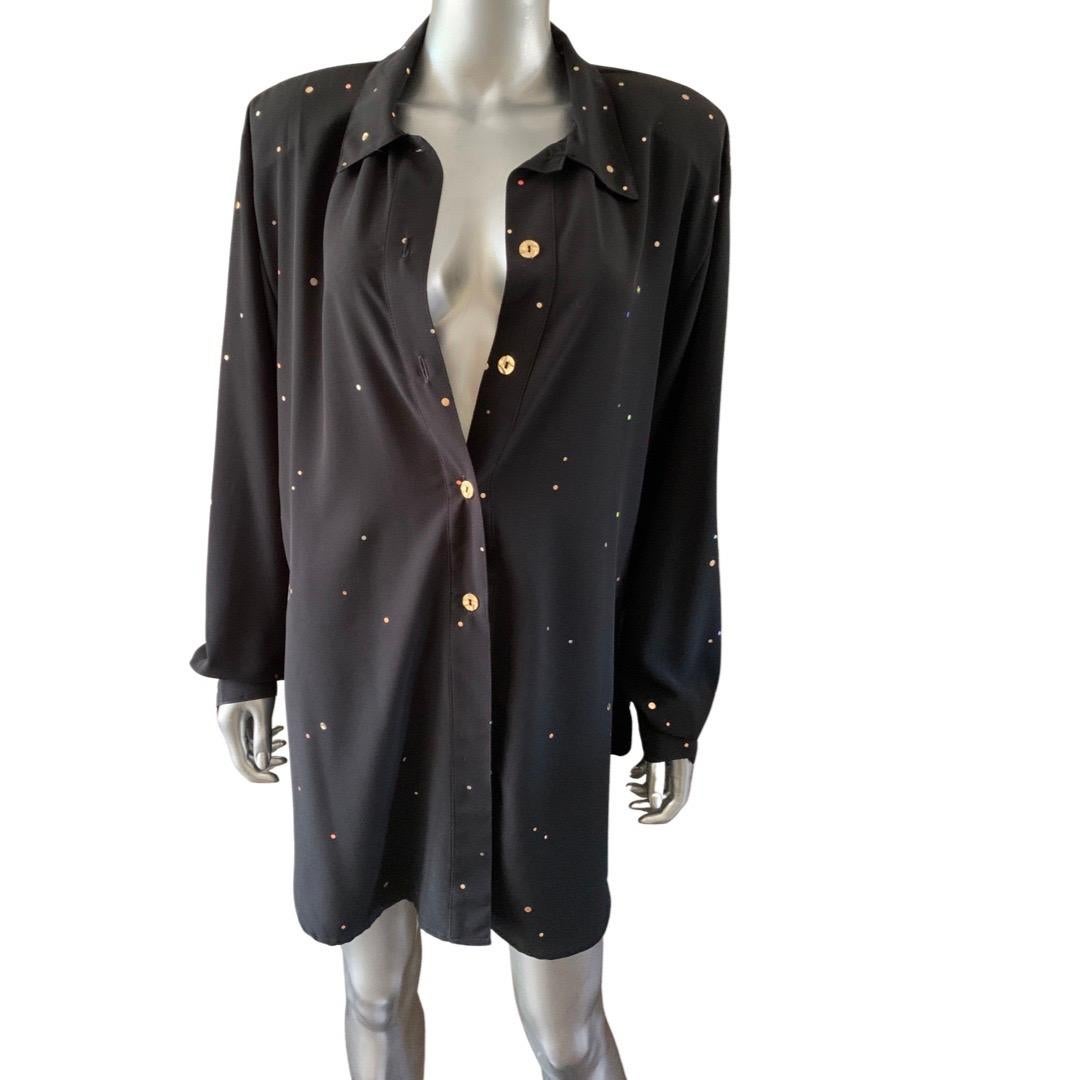 Vintage Black Shirt Dress with Sequin Embellishments NWT Size L  For Sale 6