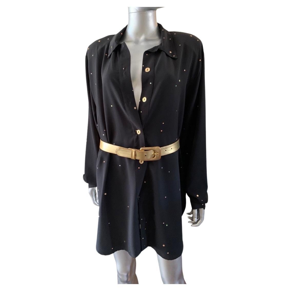 Women's Vintage Black Shirt Dress with Sequin Embellishments NWT Size L  For Sale