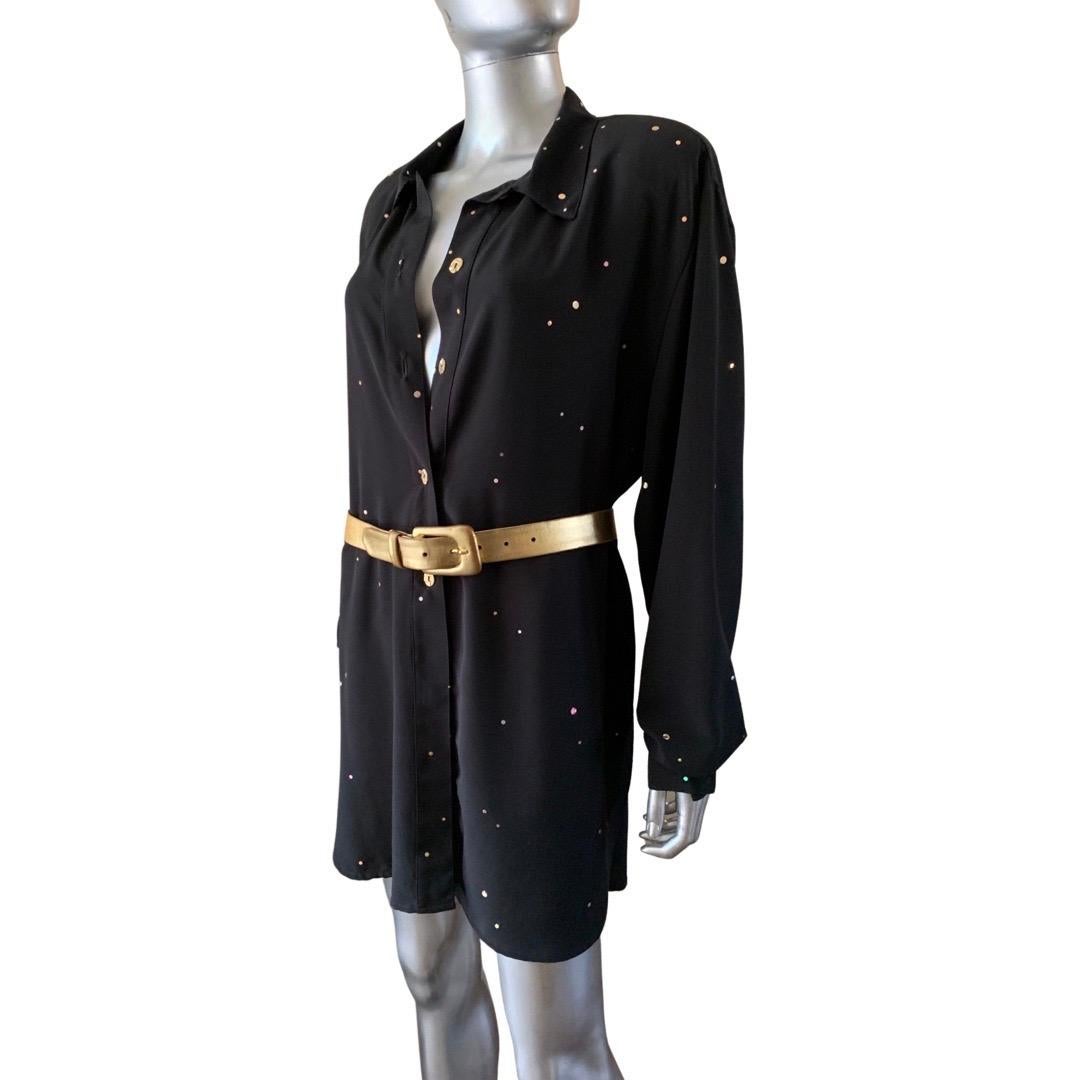 Vintage Black Shirt Dress with Sequin Embellishments NWT Size L  For Sale 1