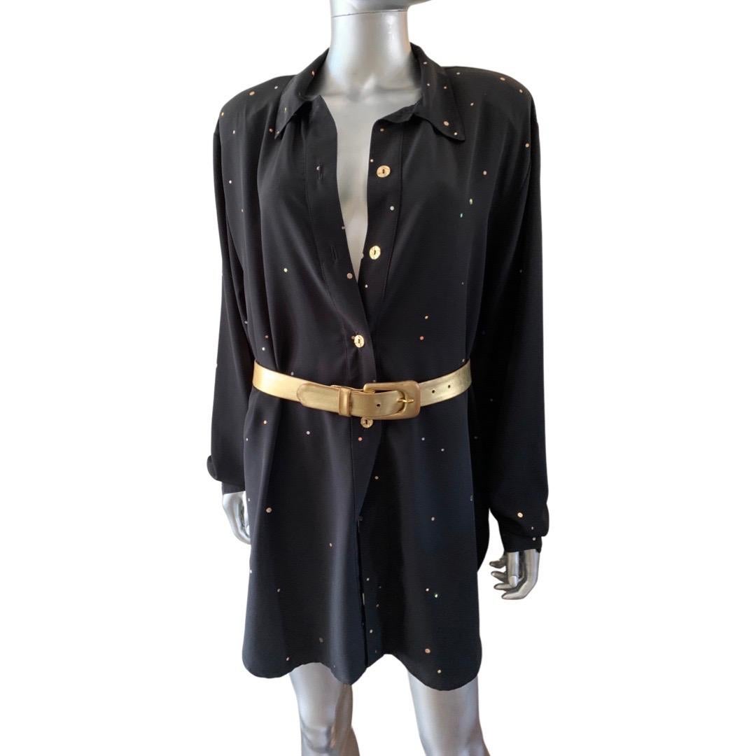 Vintage Black Shirt Dress with Sequin Embellishments NWT Size L  For Sale 2