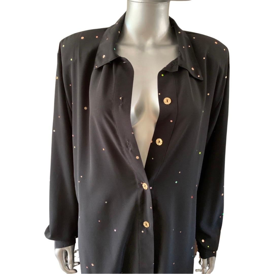 Vintage Black Shirt Dress with Sequin Embellishments NWT Size L  For Sale 3