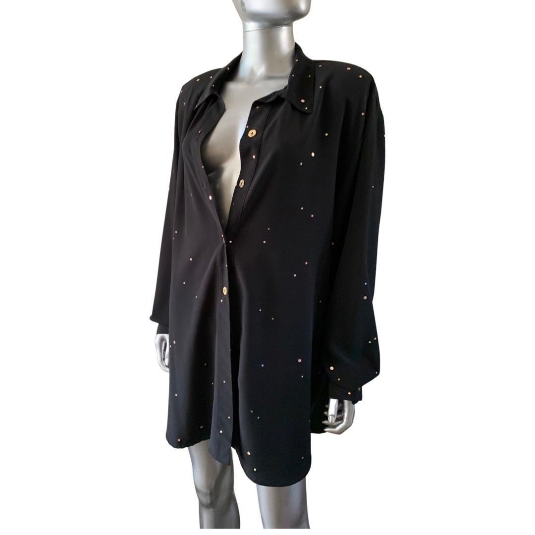 Vintage Black Shirt Dress with Sequin Embellishments NWT Size L  For Sale 4