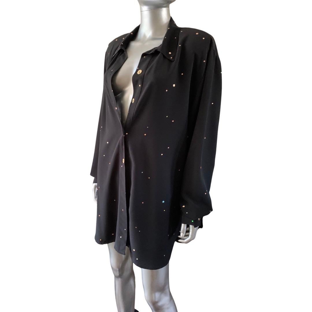 Vintage Black Shirt Dress with Sequin Embellishments NWT Size L  For Sale 5
