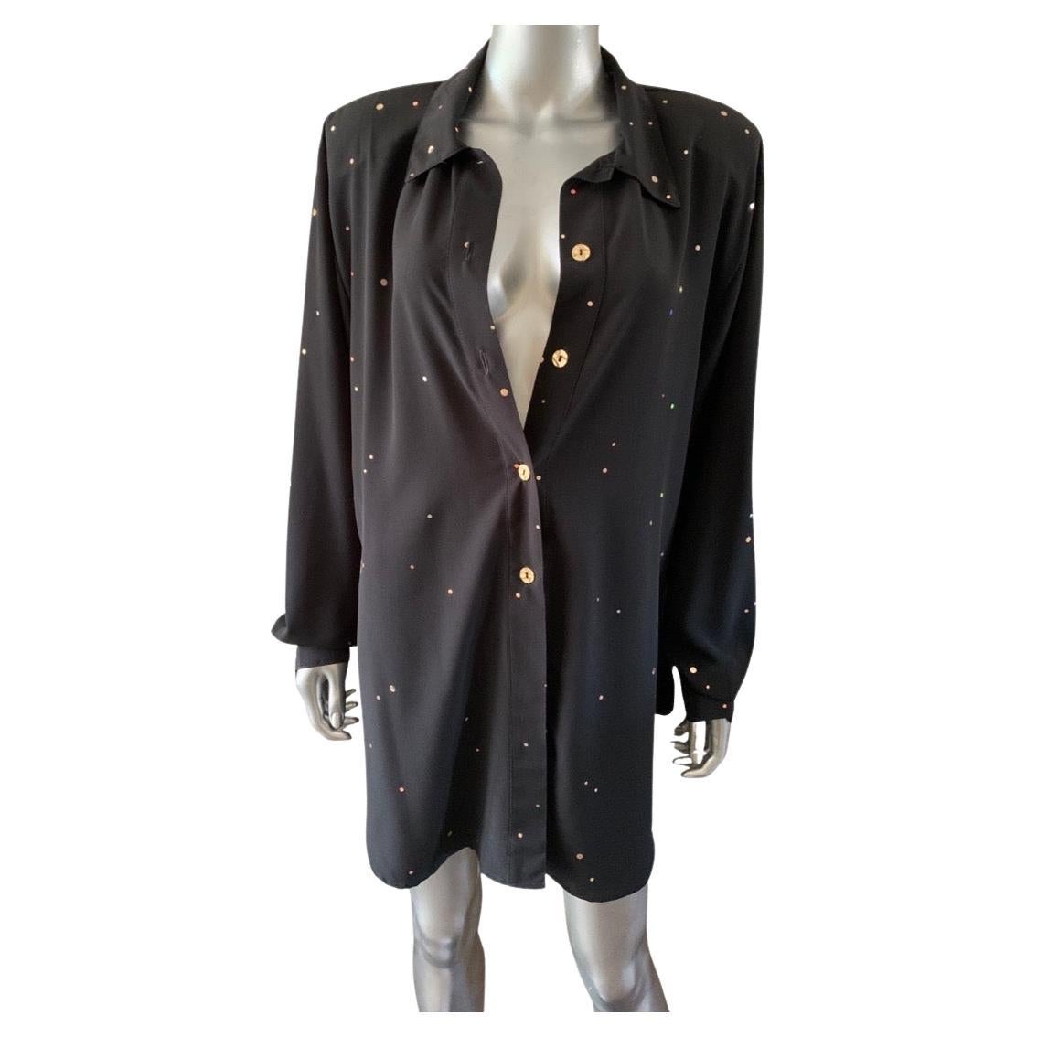 Vintage Black Shirt Dress with Sequin Embellishments NWT Size L  For Sale