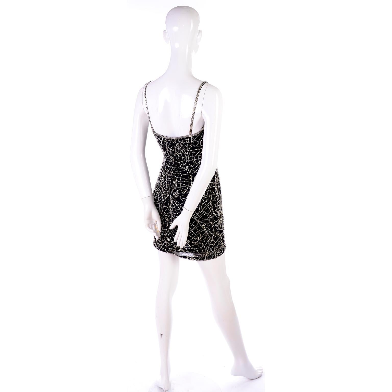Women's Vintage Black Silk Bodycon Dress With Silver Beads