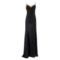 vintage black silk crepe & lace slip dress
