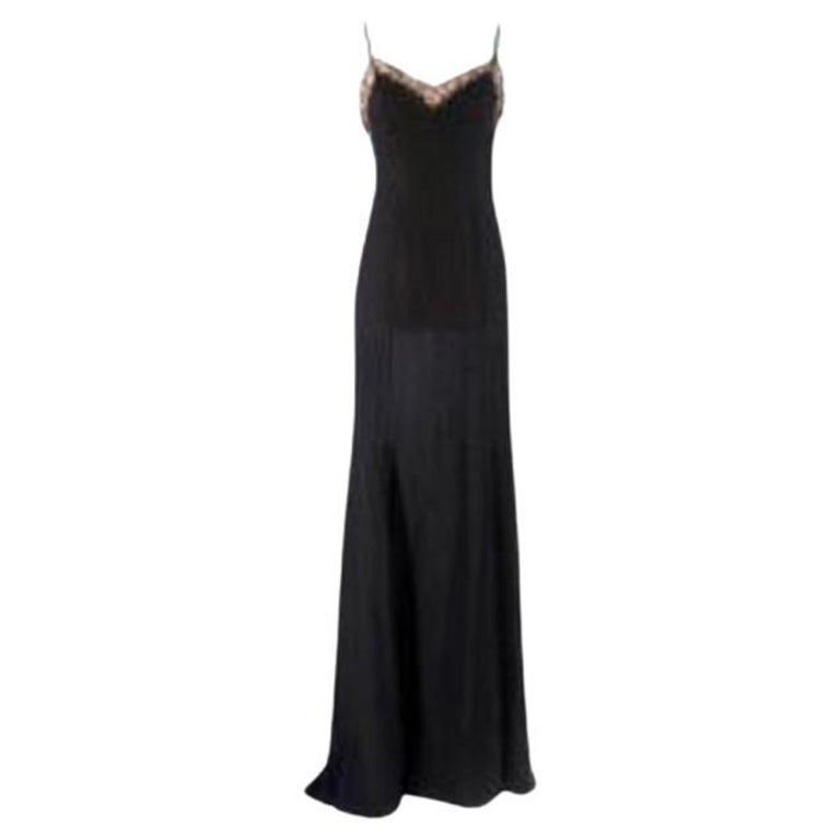 vintage black silk crepe and lace slip dress For Sale at 1stDibs