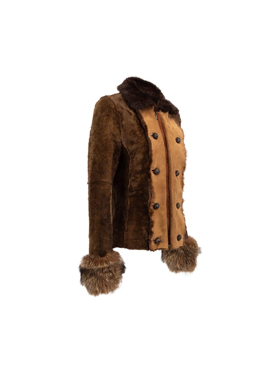 CONDITION is Very good. Minimal wear to jacket is evident. Minimal wear to the general texture of the fur due to age on this used Dolce & Gabbana designer resale item.



Details


Brown

Lamb fur

Fitted jacket

Front zip closure

Double breasted