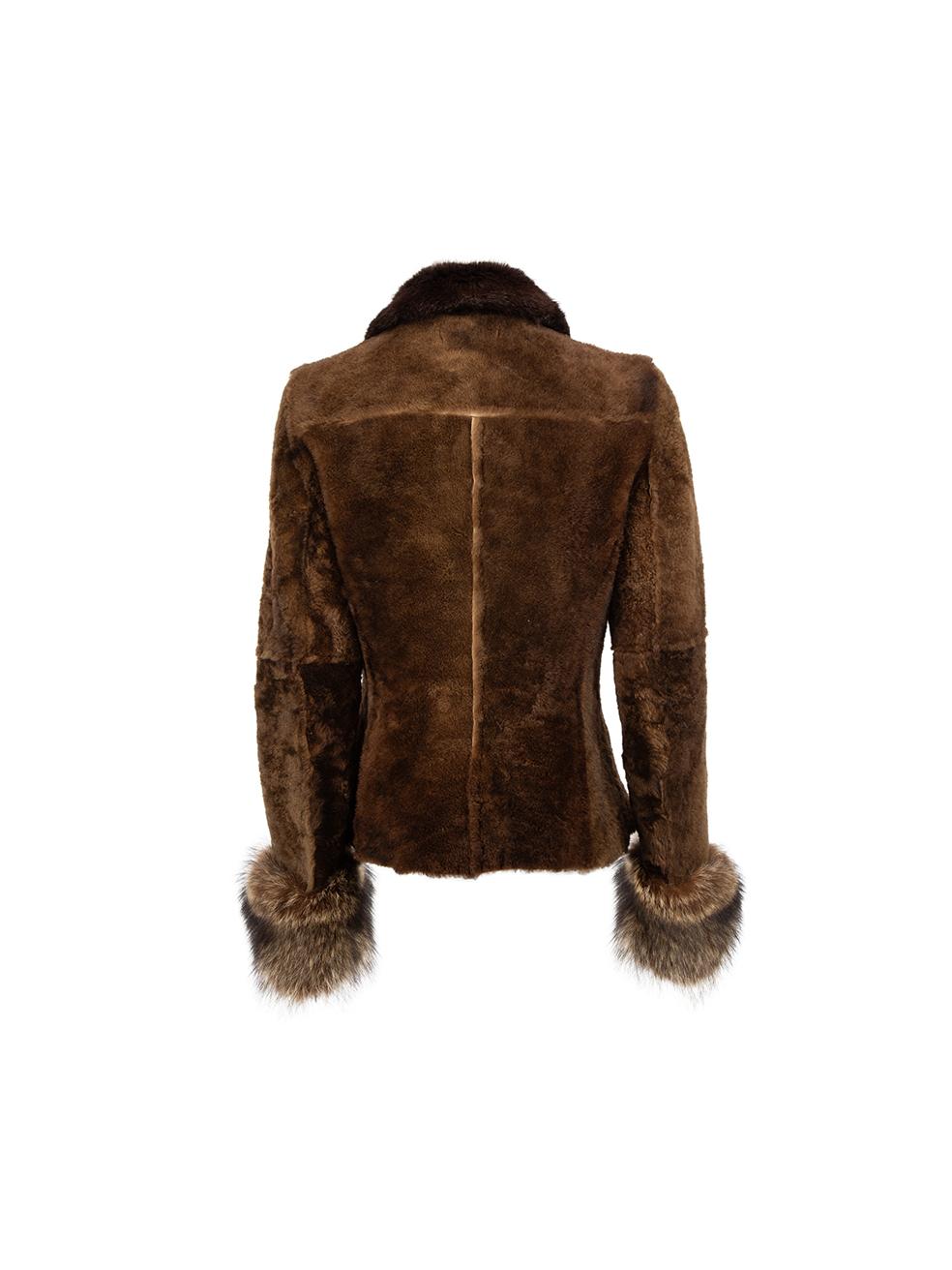 Vintage Brown Lamb Fur & Leather Jacket Size L In Good Condition For Sale In London, GB