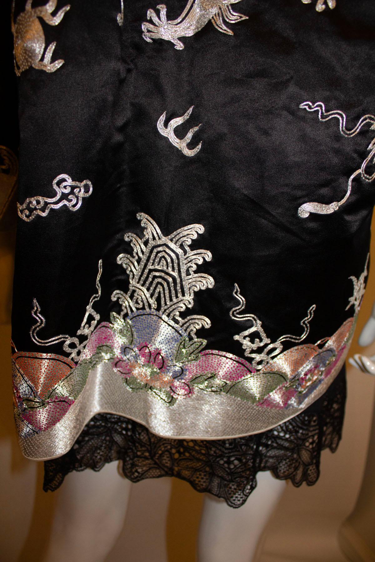 Vintage Black Silk Satin Embroidered Chinese Evening Jacket 2