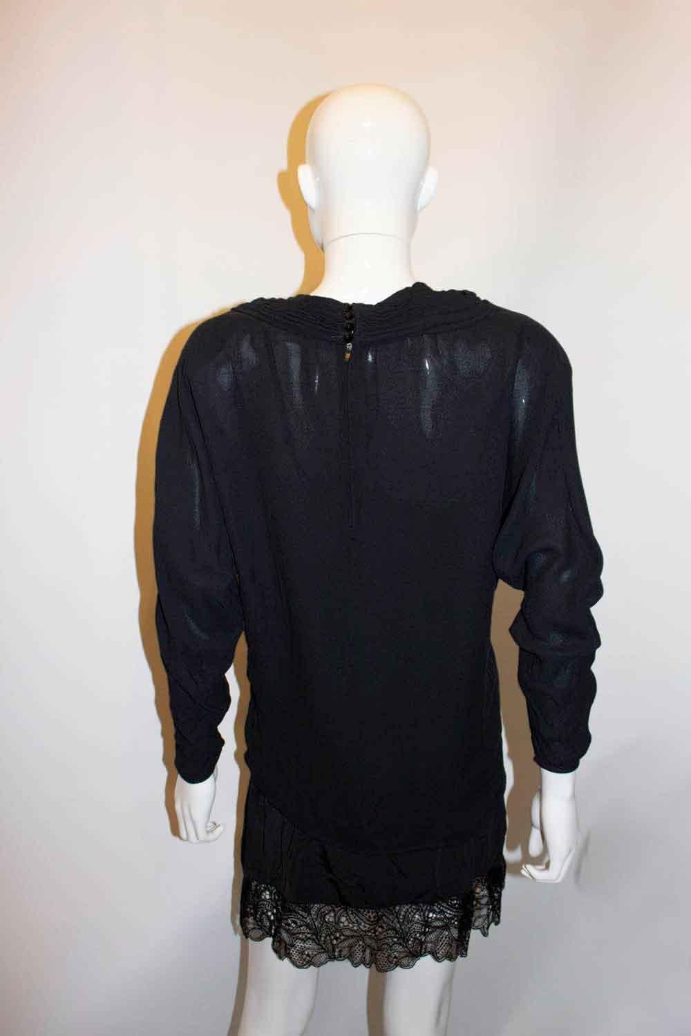 Vintage Black Silk Valentino Blouse In Good Condition For Sale In London, GB
