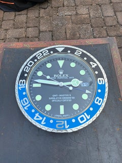 Orologio da parete vintage Rolex in nero, argento e blu, da esposizione per rivenditori