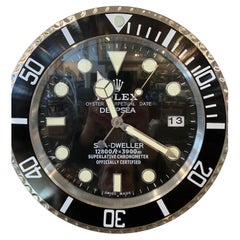 Vintage Black Silver and White Rolex Display Wall Clock