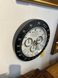 Vintage Black Silver and White Rolex Display Wall Clock