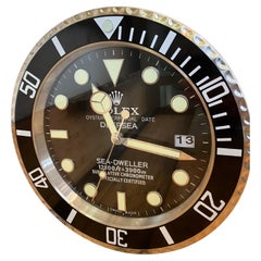 Vintage Black Silver and White Rolex Display Wall Clock