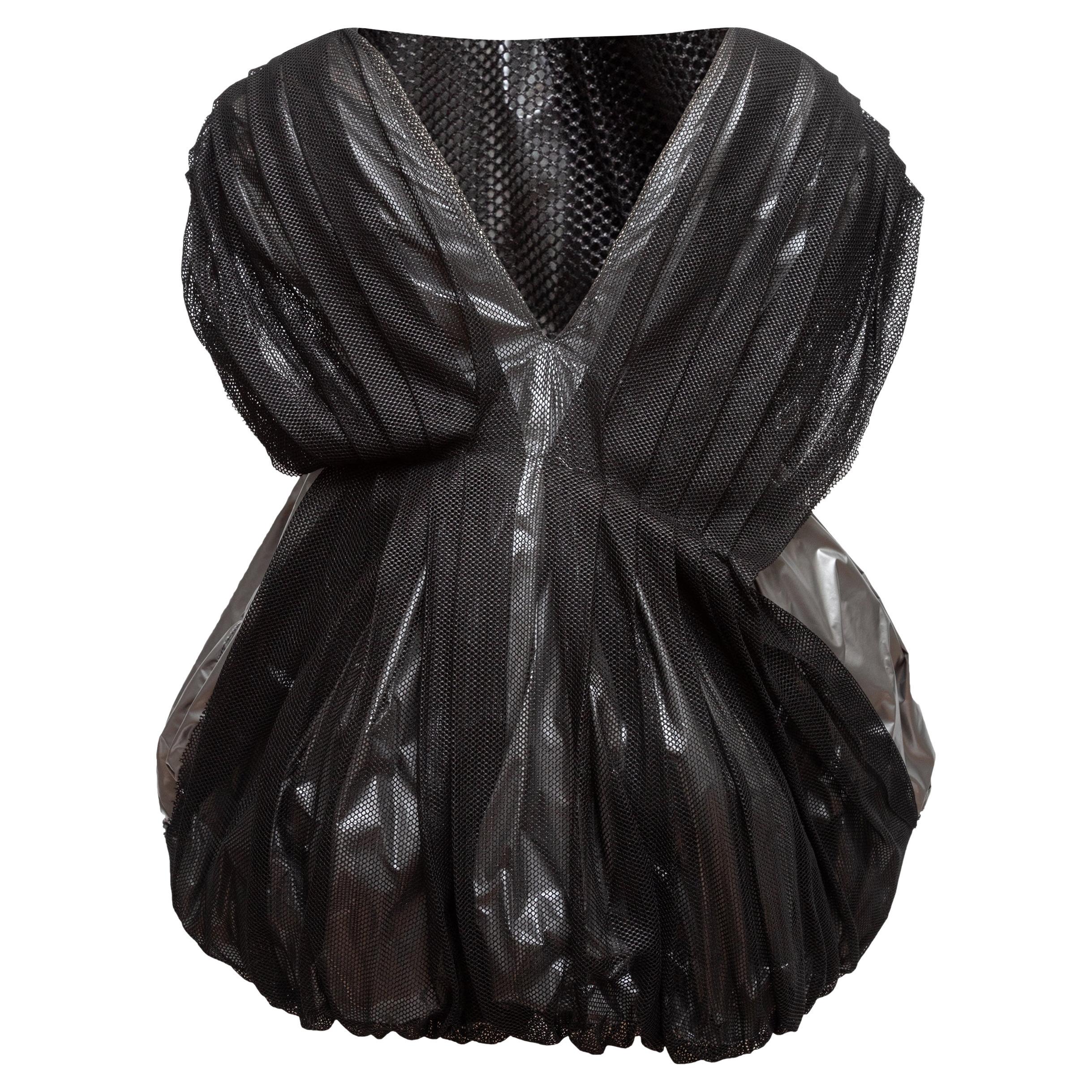 Vintage Black & Silver Krizia 80s Mesh Bubble Dress For Sale