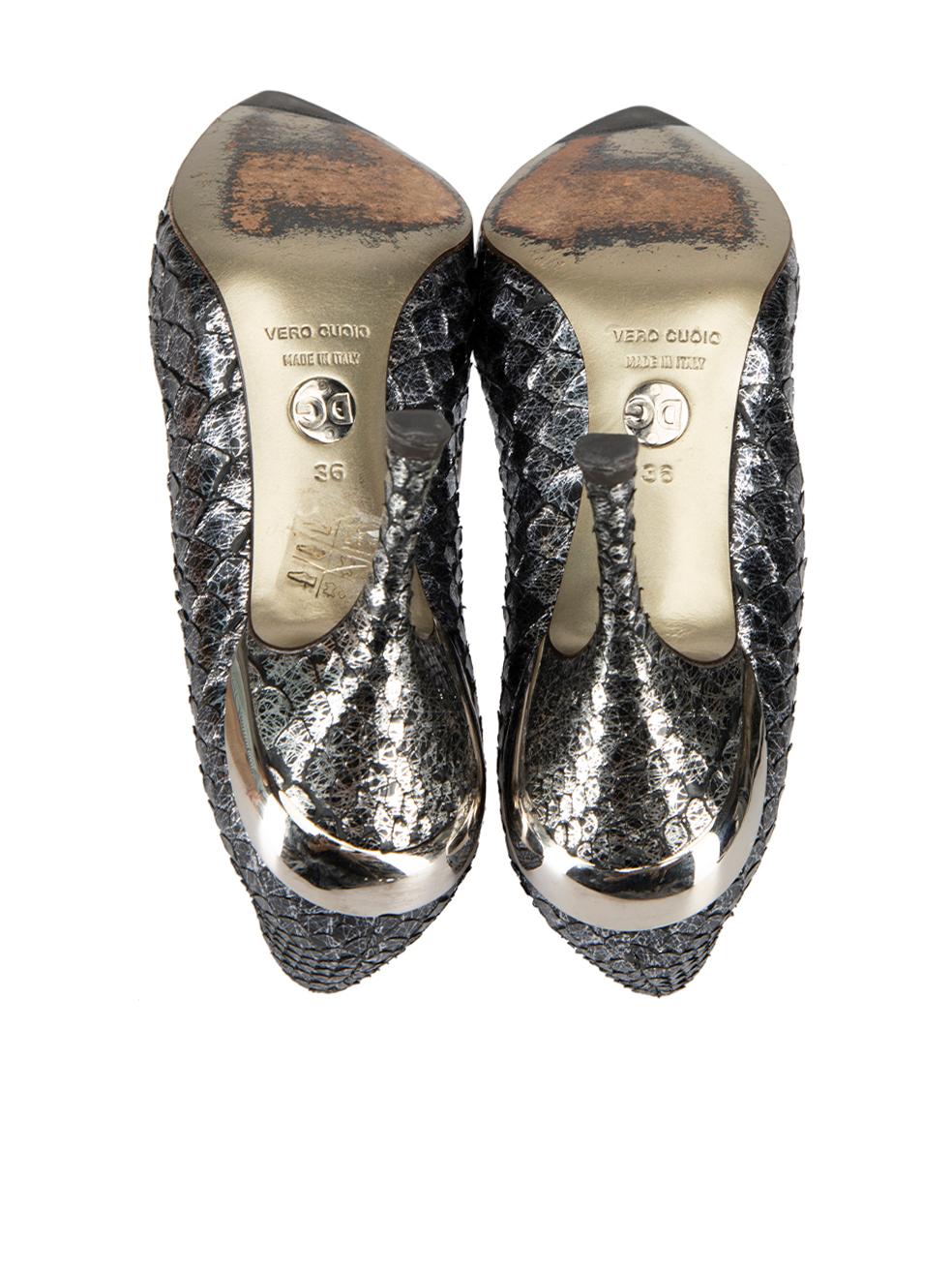 Women's Dolce & Gabbana Vintage Black & Silver Snake Skin Pointed-Toe Heels Size IT 36