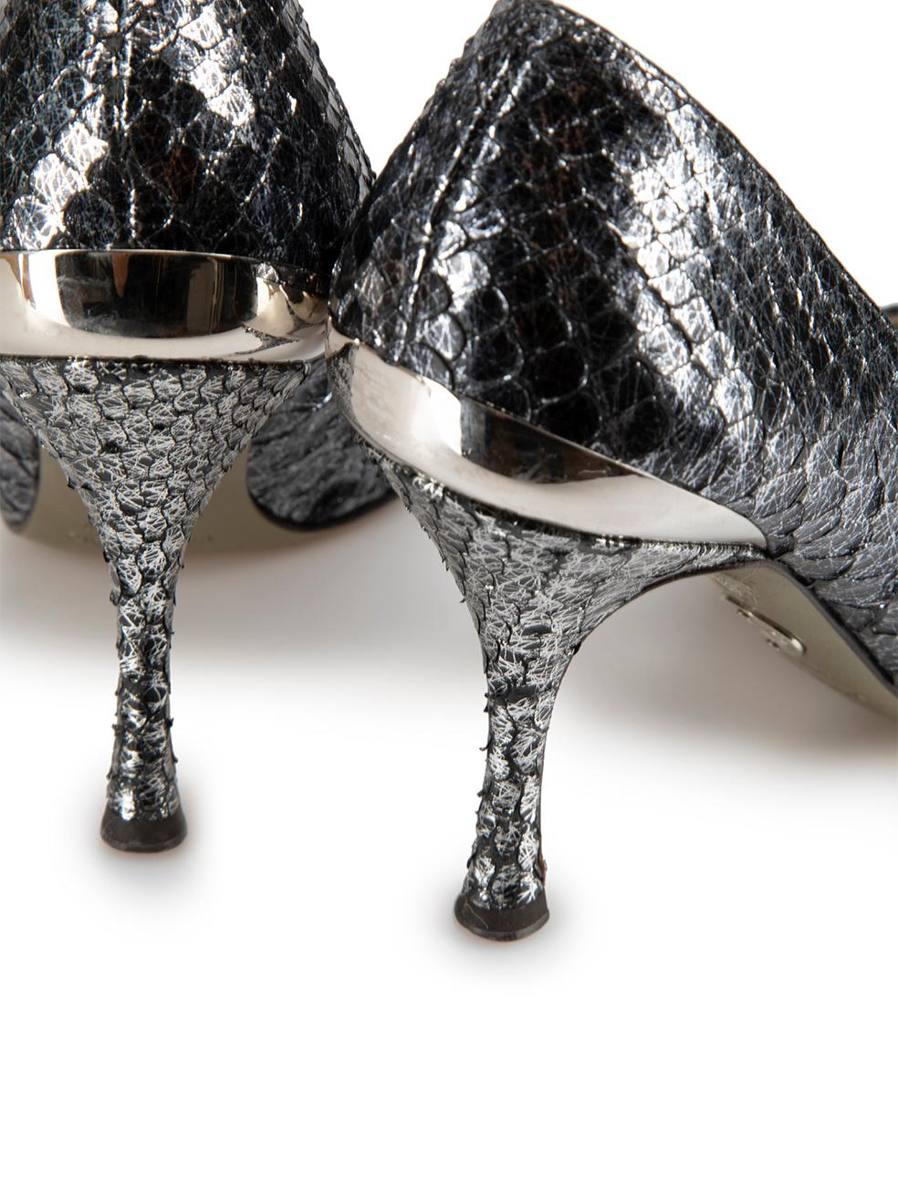 Dolce & Gabbana Vintage Black & Silver Snake Skin Pointed-Toe Heels Size IT 36 1