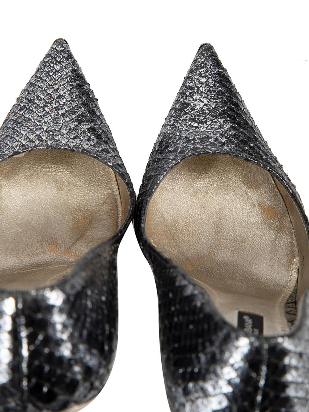 Dolce & Gabbana Vintage Black & Silver Snake Skin Pointed-Toe Heels Size IT 36 2