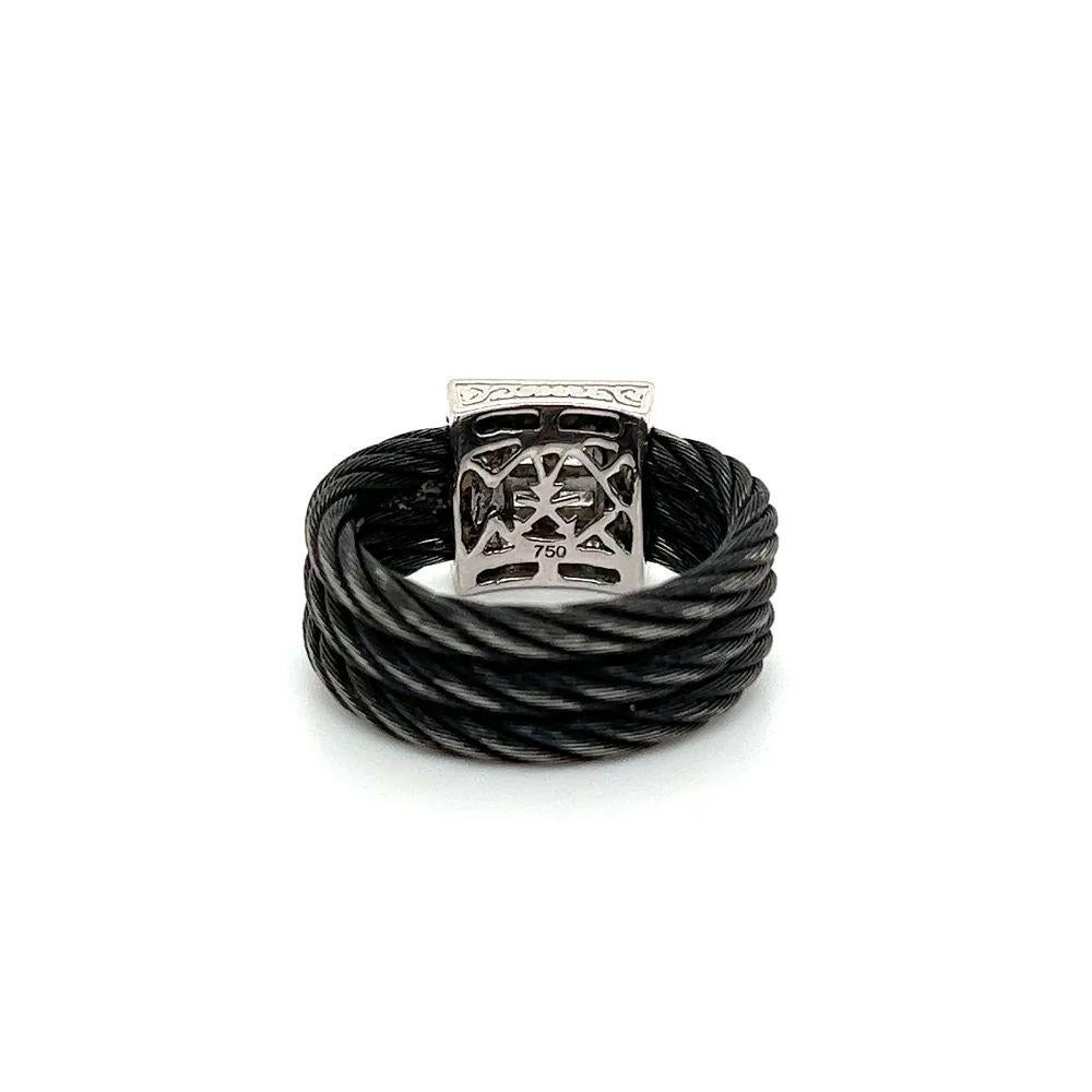 Mixed Cut Vintage Black Stainless Steel ALOR Noir and Princess and Round Diamond Gold Ring For Sale