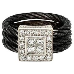Anello vintage in acciaio inossidabile nero ALOR Noir e anello in oro con diamanti rotondi e a forma di principessa