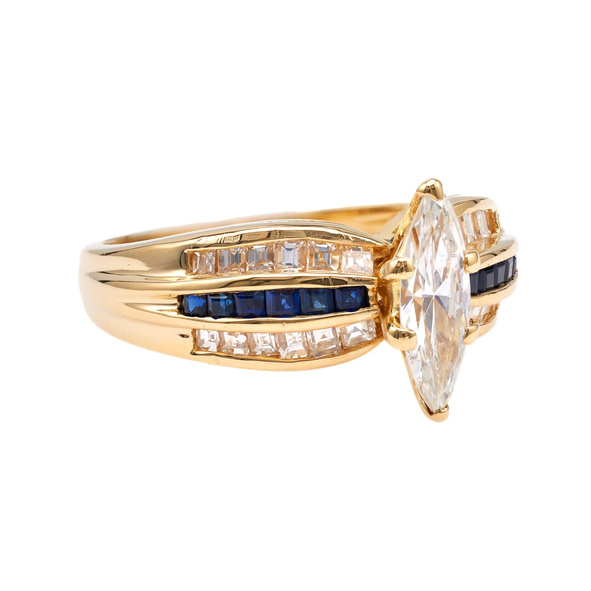 Women's or Men's Vintage Black Starr and Frost Diamond Sapphire 18k Yellow Gold Ring For Sale