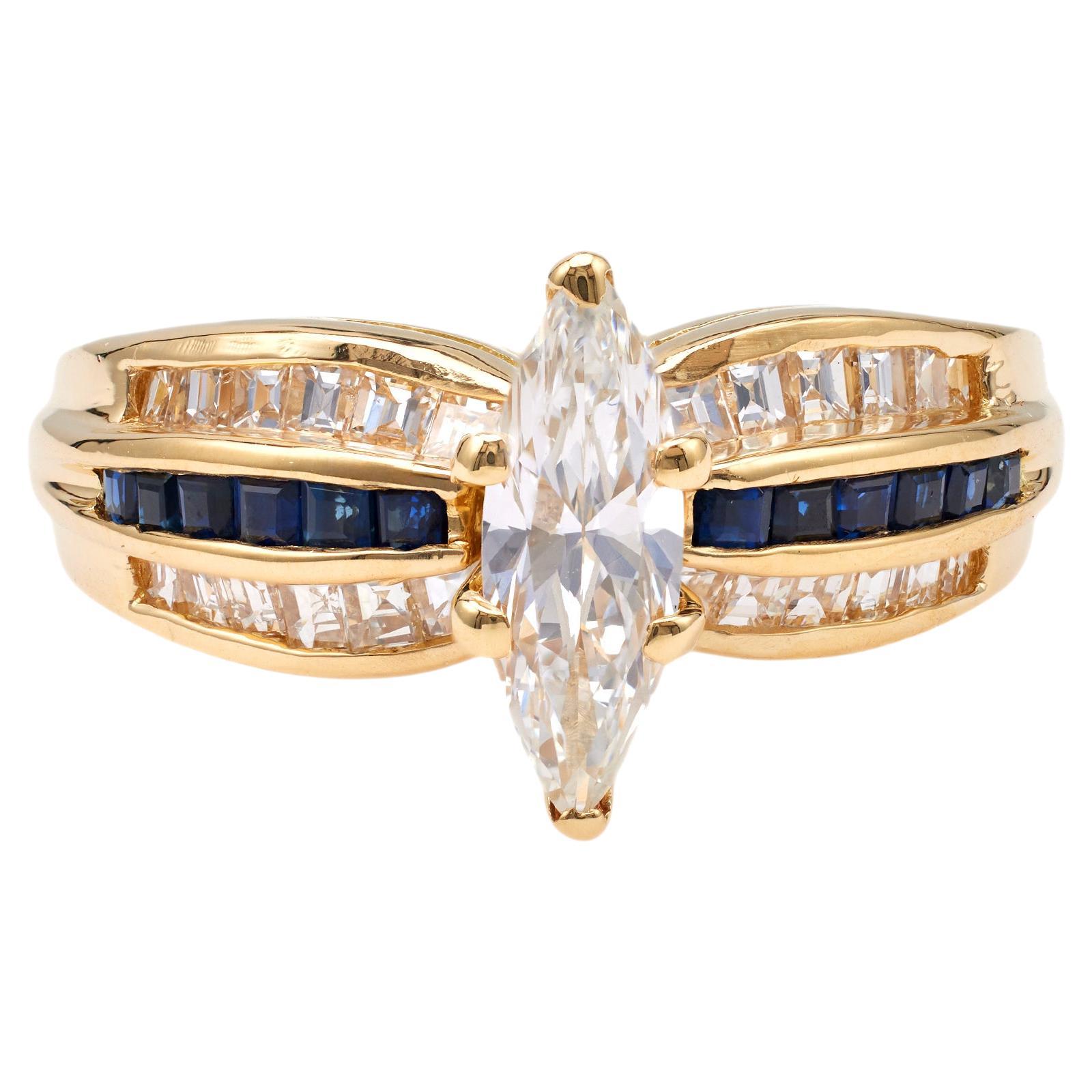 Vintage Black Starr and Frost Diamond Sapphire 18k Yellow Gold Ring For Sale