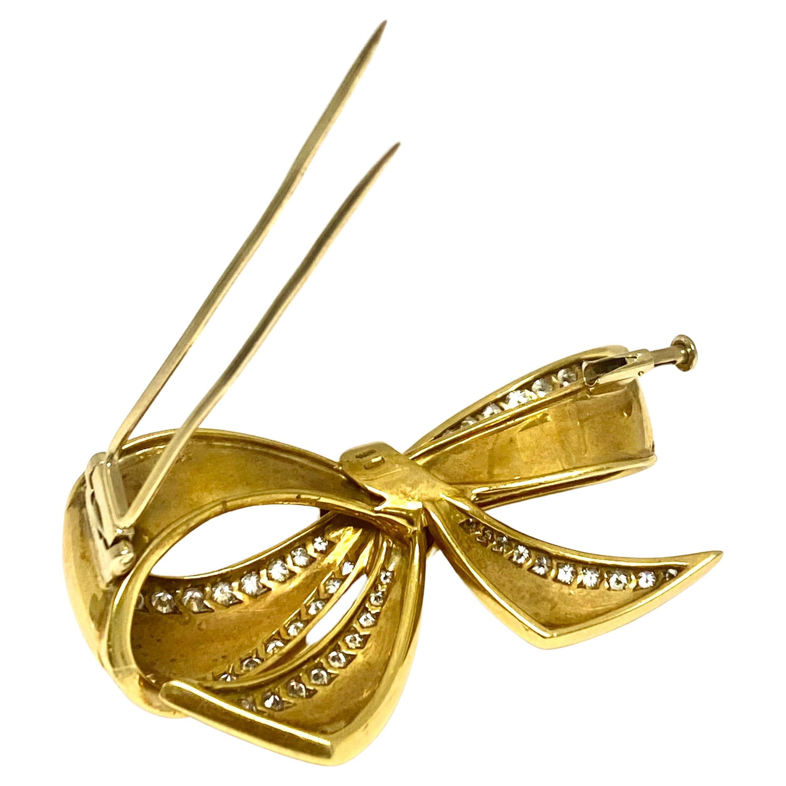 Women's Vintage Black, Starr & Frost 18k Gold Diamond Bow Brooch For Sale