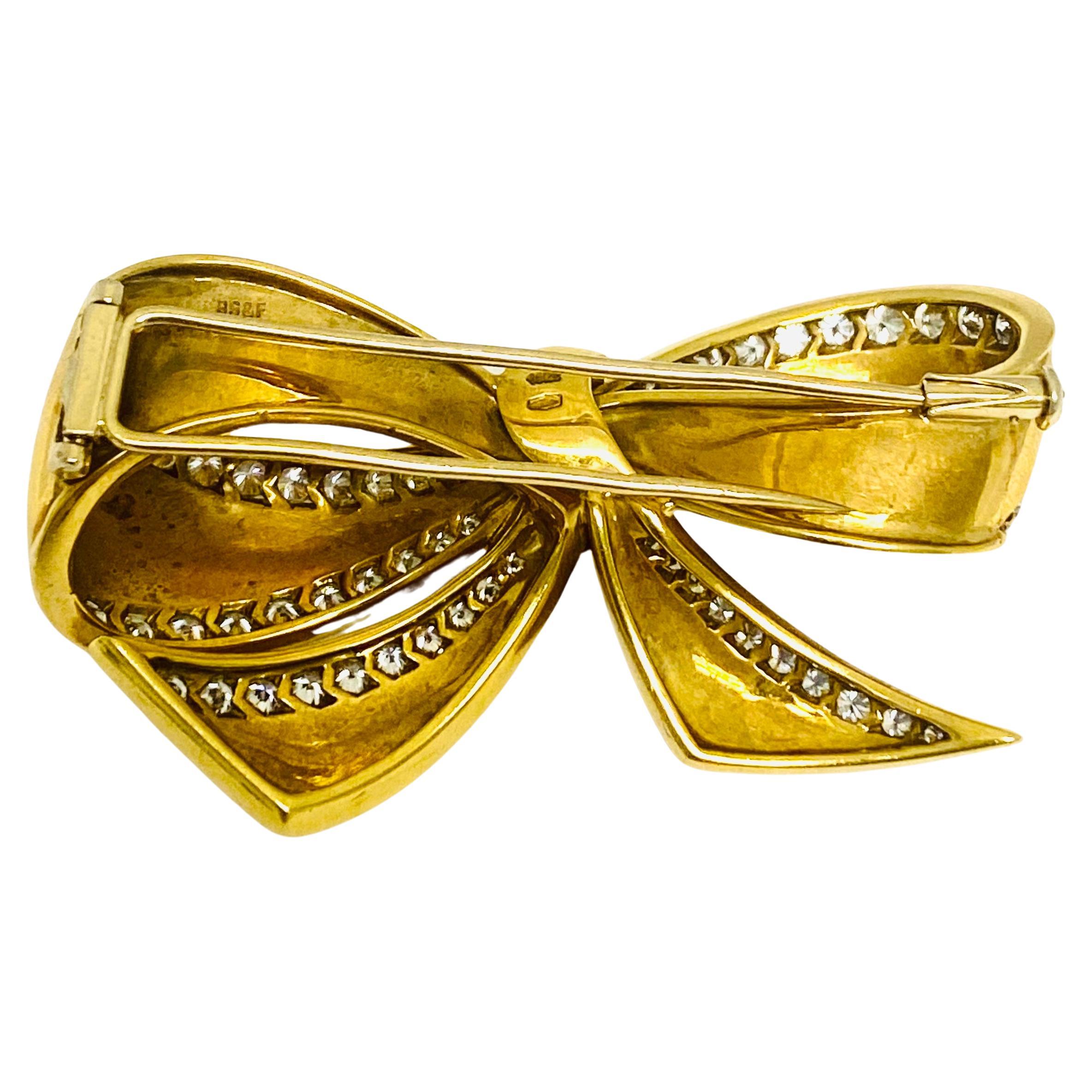 Vintage Black, Starr & Frost 18k Gold Diamond Bow Brooch For Sale 1