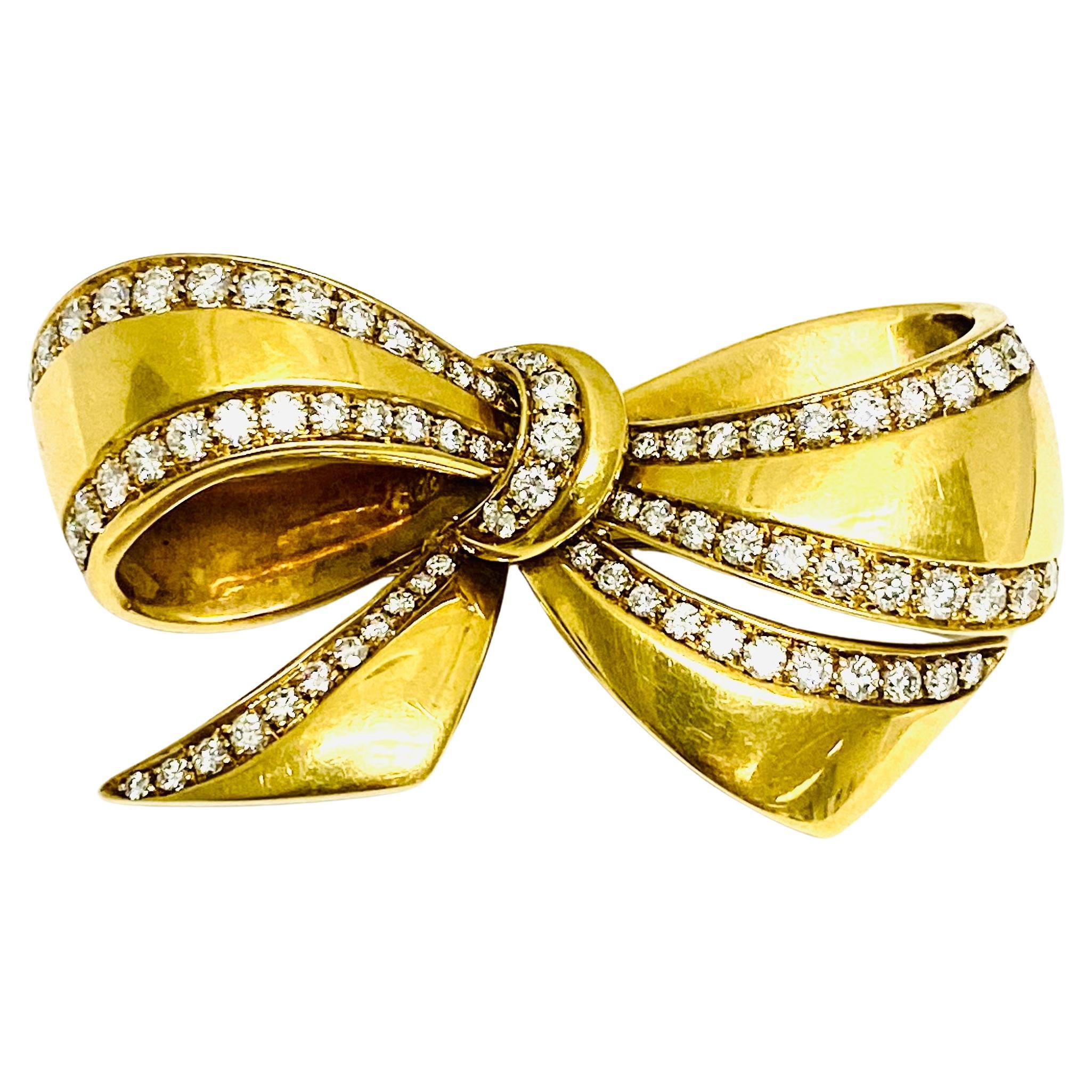 Vintage Black, Starr & Frost 18k Gold Diamond Bow Brooch For Sale 2