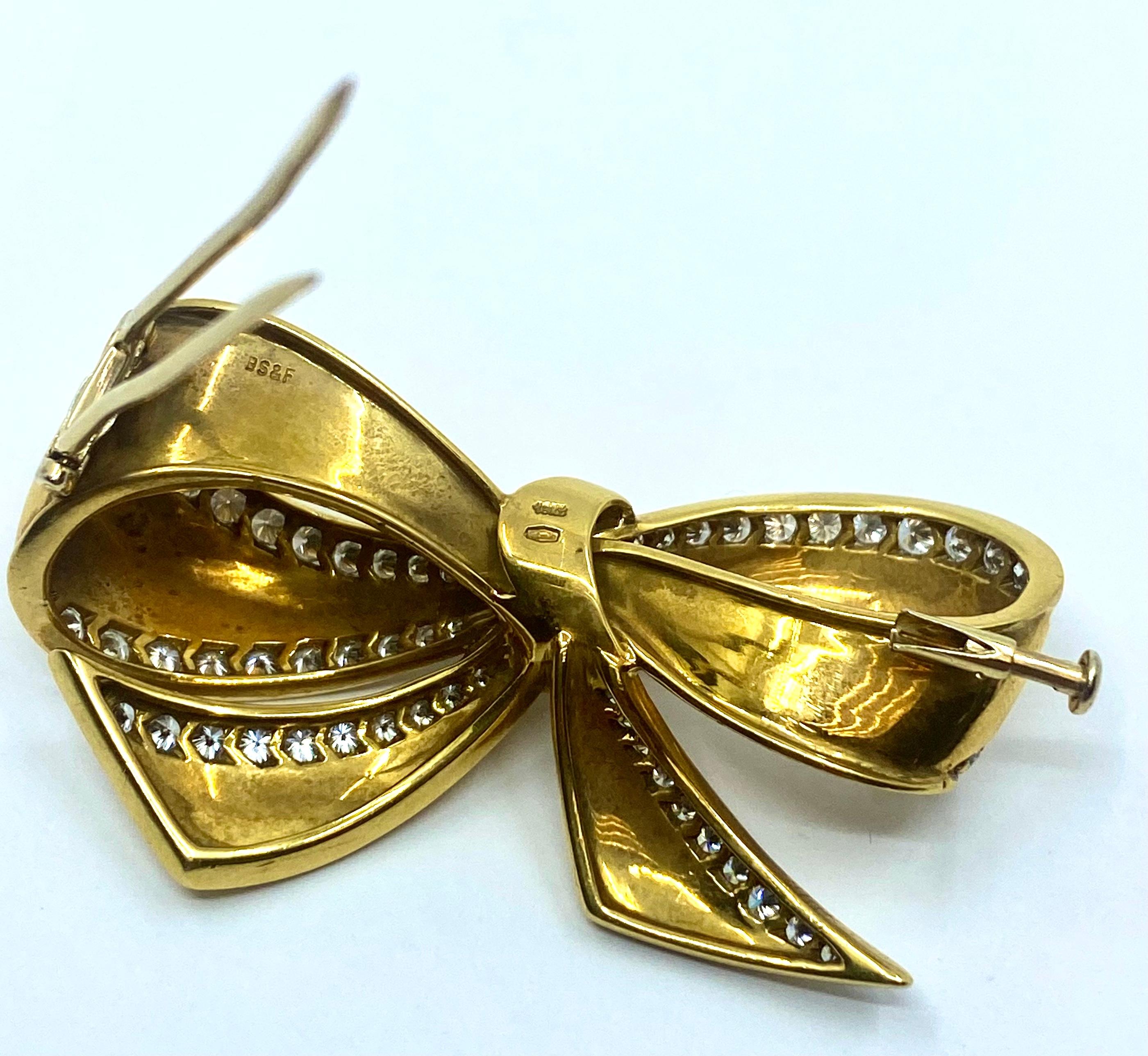 Vintage Black, Starr & Frost 18k Gold Diamond Bow Brooch For Sale 3