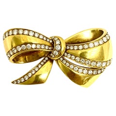 Vintage Black, Starr & Frost 18k Gold Diamond Bow Brooch