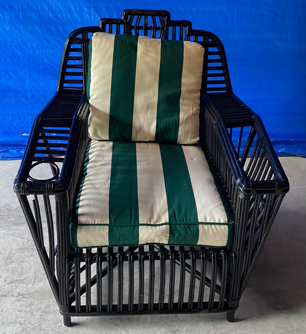 Vintage Black Stick Wicker Club Chair 4