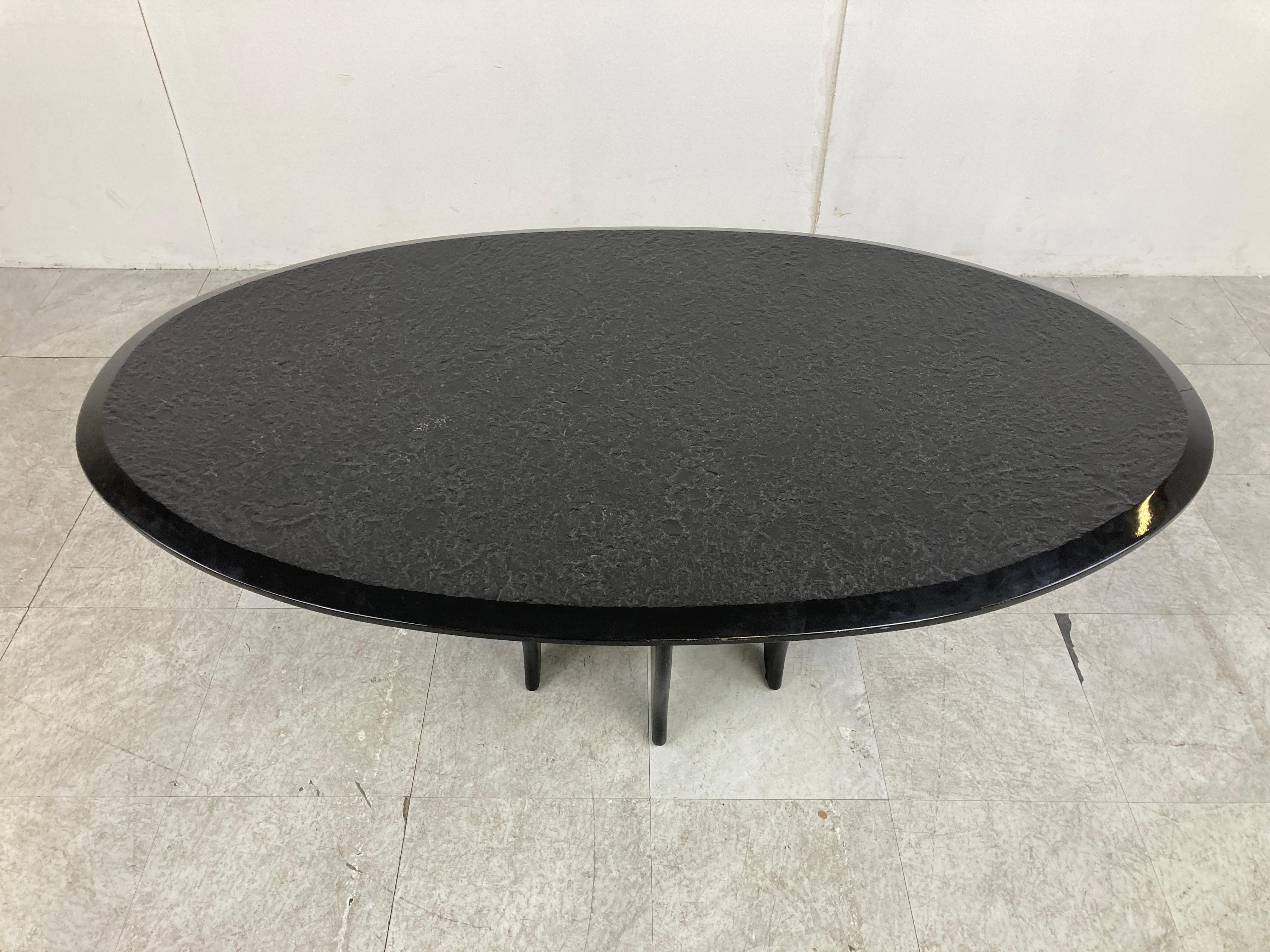 Brutalist Vintage Black Stone Coffee Table, 1980s For Sale