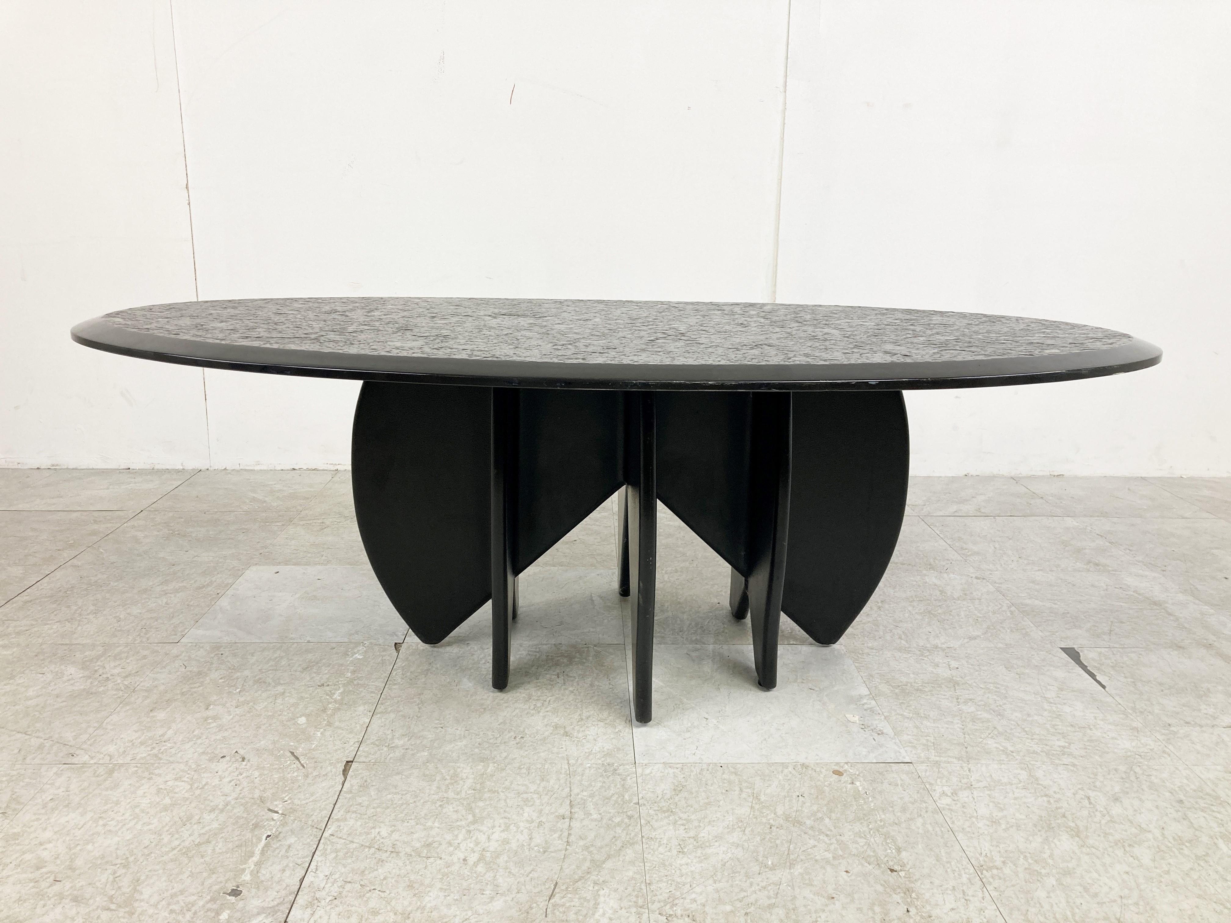 Lacquered Vintage Black Stone Coffee Table, 1980s For Sale