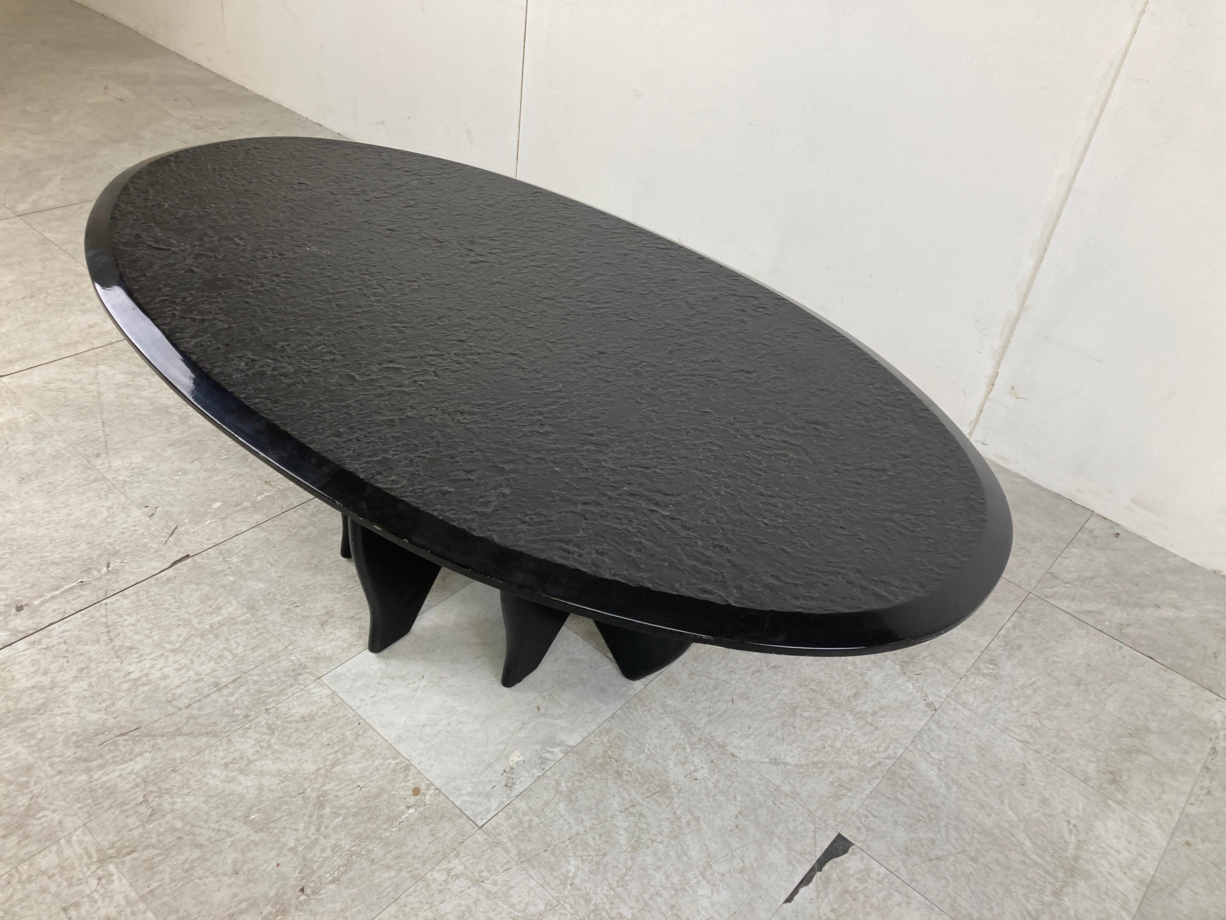 Late 20th Century Vintage Black Stone Coffee Table, 1980s For Sale