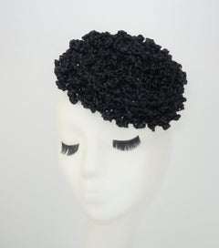 Vintage Black Straw Curlicue Fascinator Hat