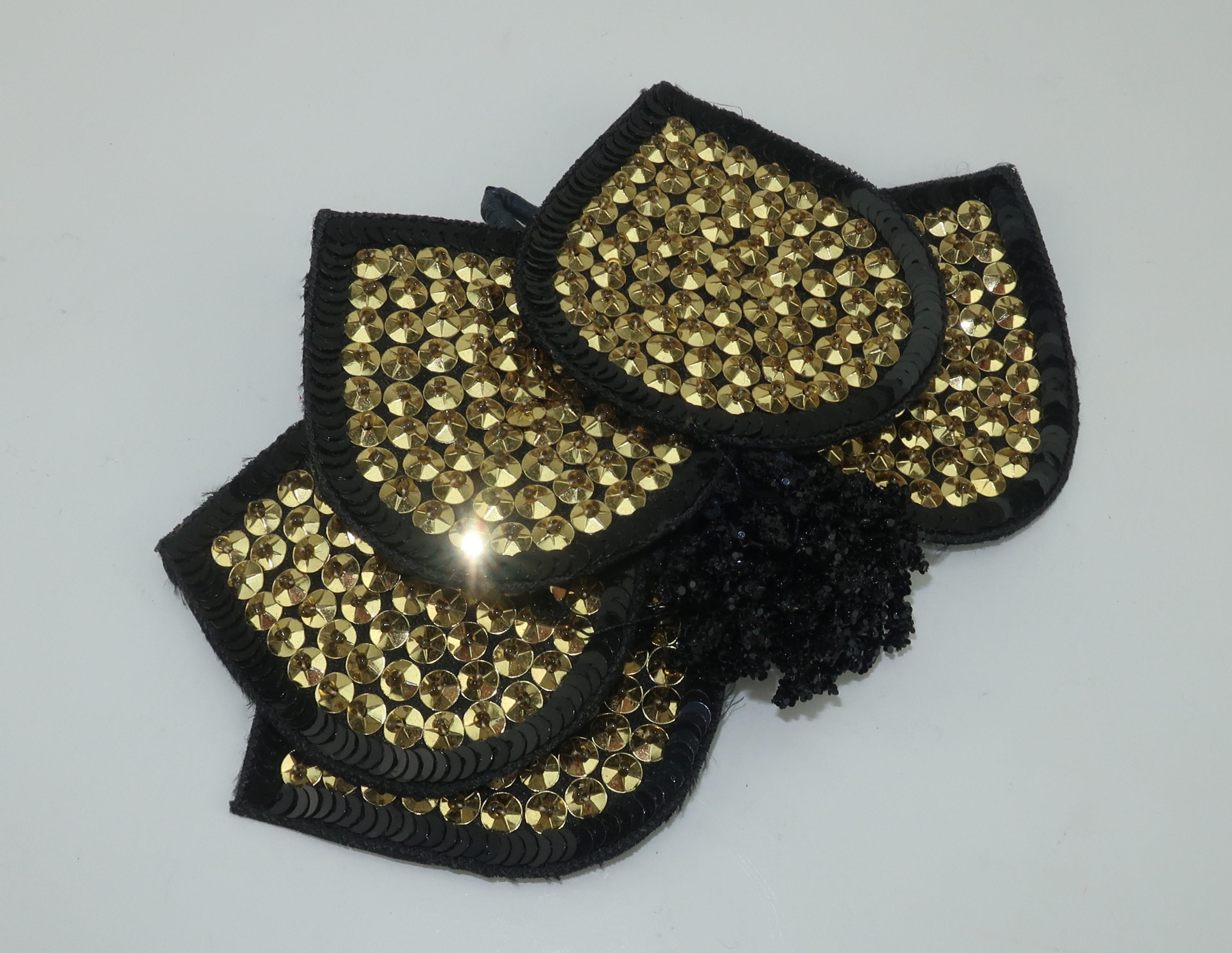 Vintage Black Straw Fascinator Hat With Gold Sequins 1